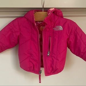 North Face Pink Reversible Puffer Baby Girl Jacket- size 3-6 months